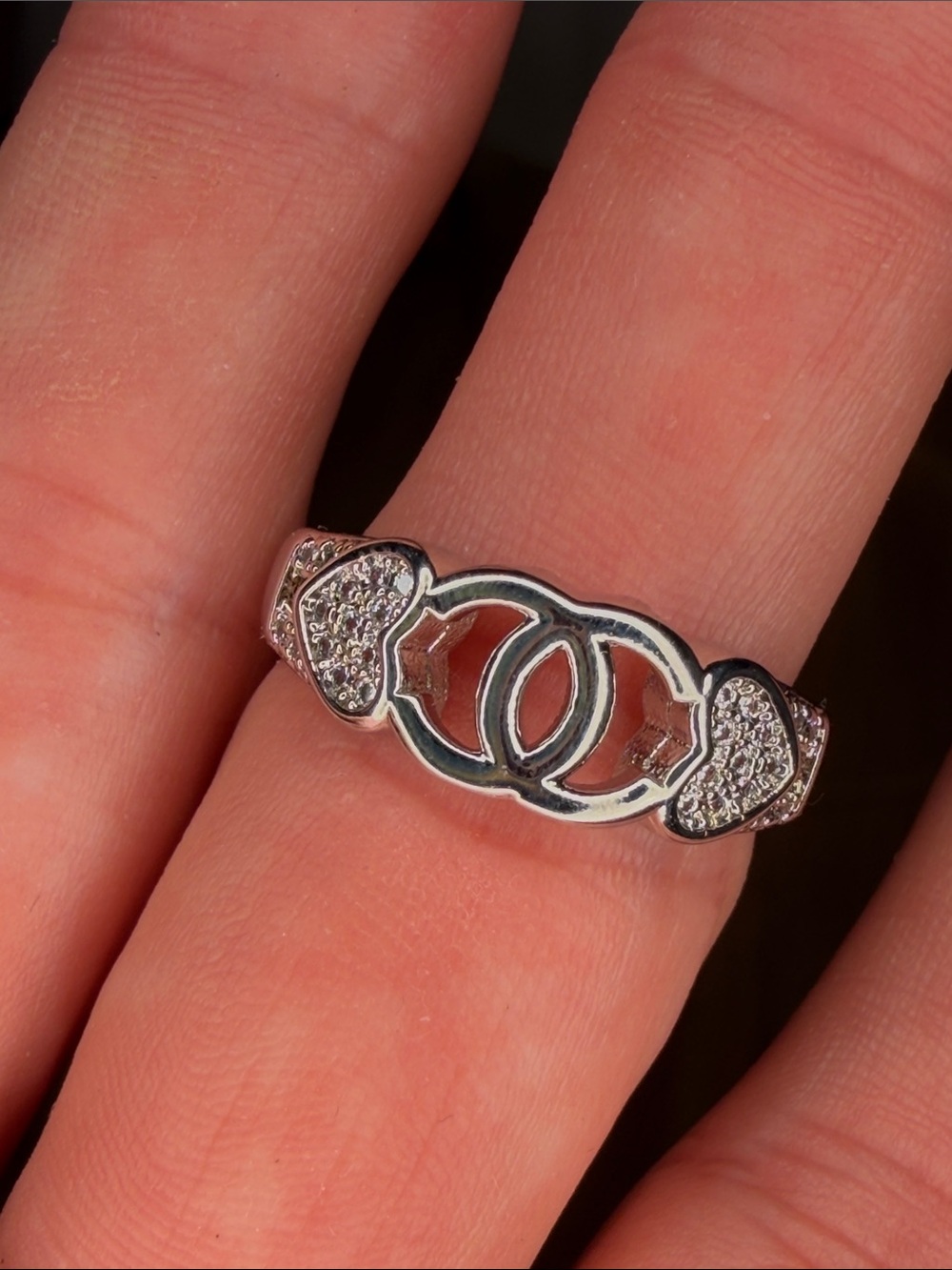 CC Silvertone Heart Accent Interlocking Circle Ring - Women's Jewelry